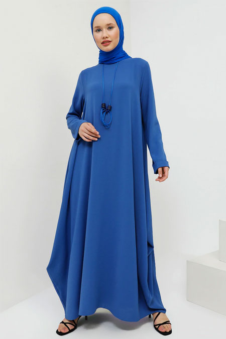 Benin Derin Mavi Kolyeli Salaş Elbise