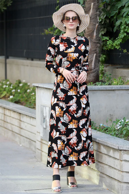 Selma Sarı Design Siyah Yavruağzı Lale Elbise