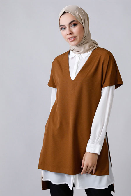 Refka Kahverengi Gömlek & Tunik İkili Takım