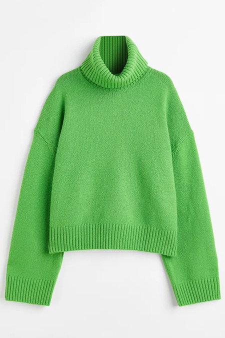 H&M Yeşil Balıkçı Yaka Oversize Kazak