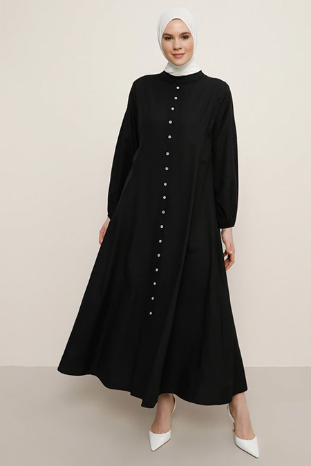 Alia Siyah Boydan Düğmeli Elbise