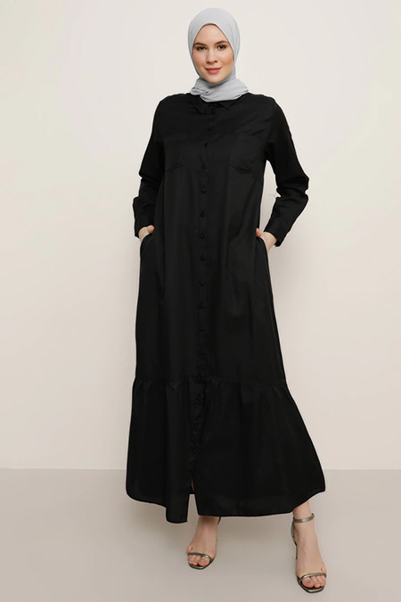 Alia Siyah Boydan Düğmeli Elbise