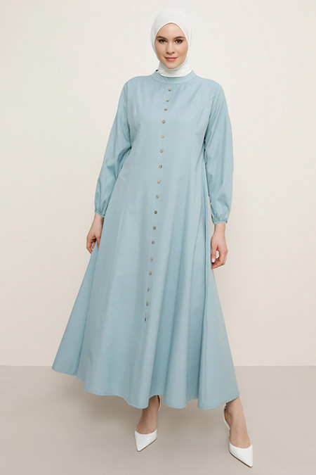 Alia Soft Mavi Boydan Düğmeli Elbise