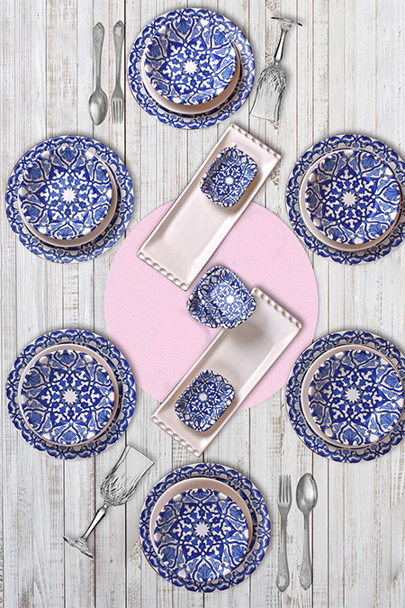 Keramika Mavi Beyaz 24 Parça 6 Kişilik Kera Art Osmanlı Yemek Takımı
