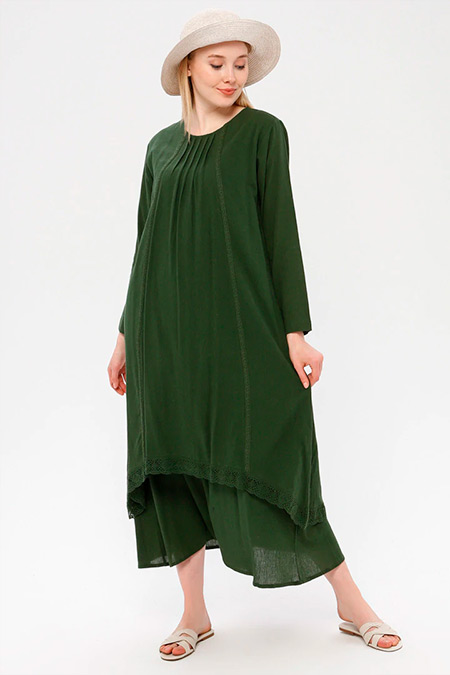 Elis Şile Bezi Yeşil Dantel Detaylı Şile Bezi Elbise