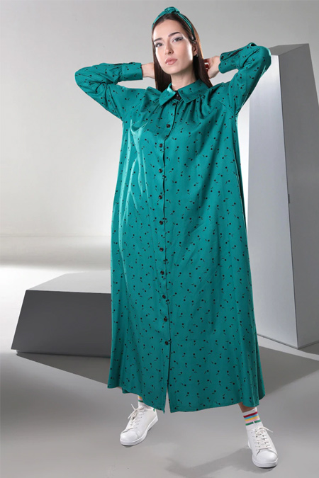 Sahra Afra Yeşil Momante Elbise