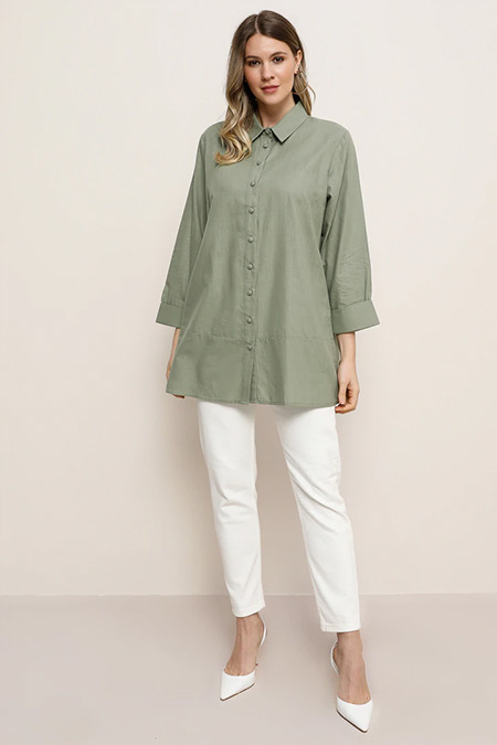 Alia Su Yeşili Doğal Kumaşlı Gömlek Tunik