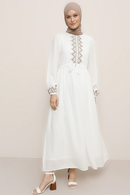 Refka Beyaz Kolsuz Boydan İç Astar & Elbise İkili Takım