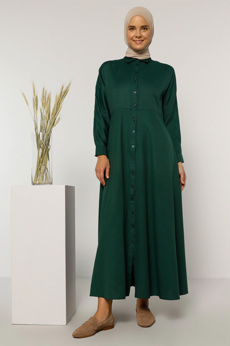 Everyday Basic Orman Yeşili Boydan Düğmeli Elbise
