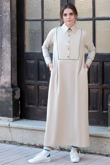 Sahra Afra Bej Fiore Elbise