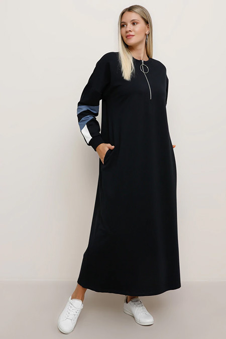 Alia Lacivert İndigo Ekru Cep Detaylı Spor Elbise