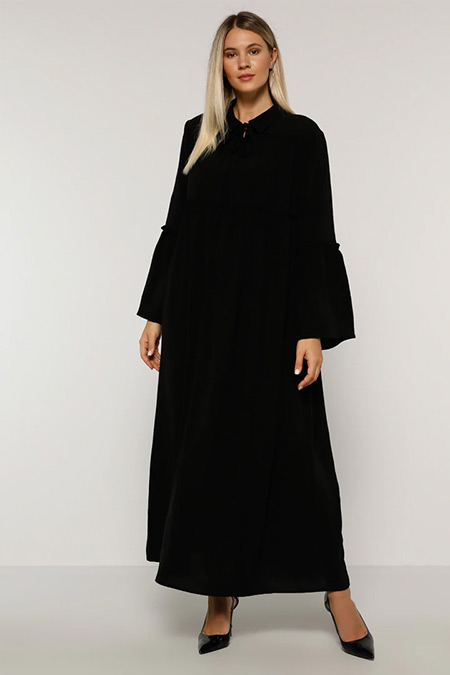 Alia Siyah Yakası Bağlamalı Elbise