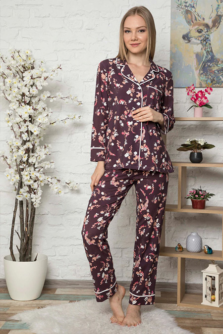 Artış Collection Mürdüm Desenli İkili Pijama Takımı