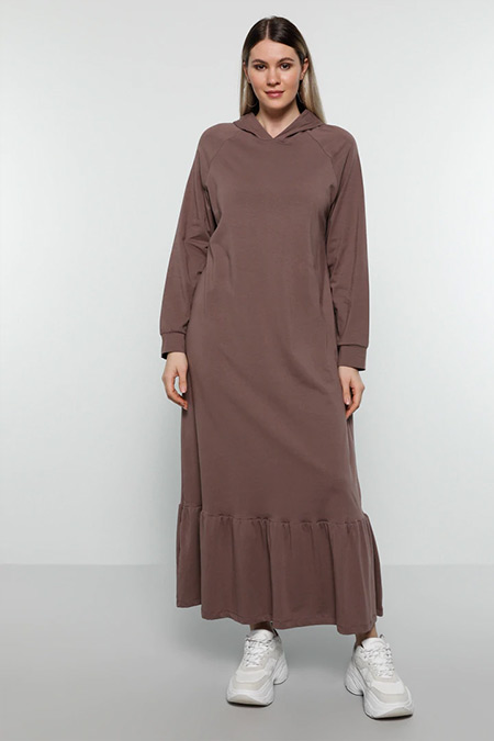 Alia Mor Doğal Kumaşlı Kapüşonlu Elbise