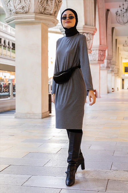 Everyday Basic Antrasit Viskon Kumaşlı Sade Tunik