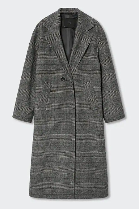 Mango Gri Kareli Oversize Yün Palto