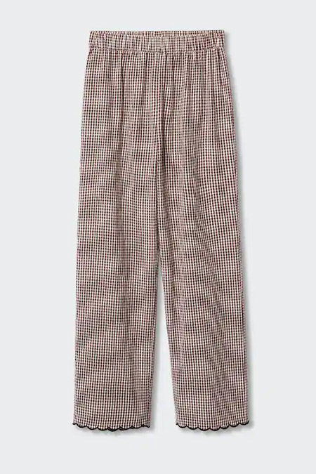 Mango Bordo Kareli Pamuklu Pijama Pantolon
