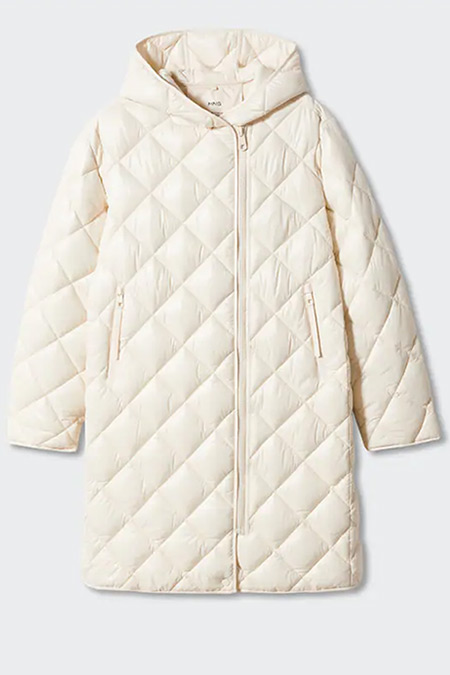 Mango Ekru Kapüşonlu Kapitone Anorak