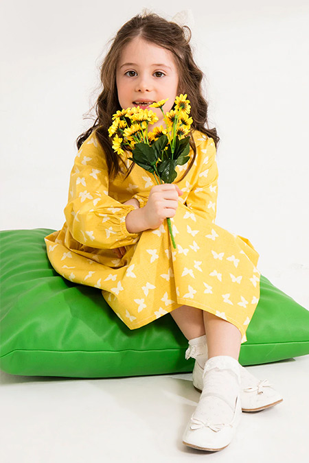 Ceylan Otantik Sarı Kelebekli Kız Çocuk Elbise