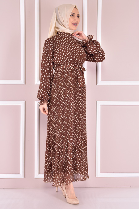 Modamerve Kahverengi Şifon Elbise