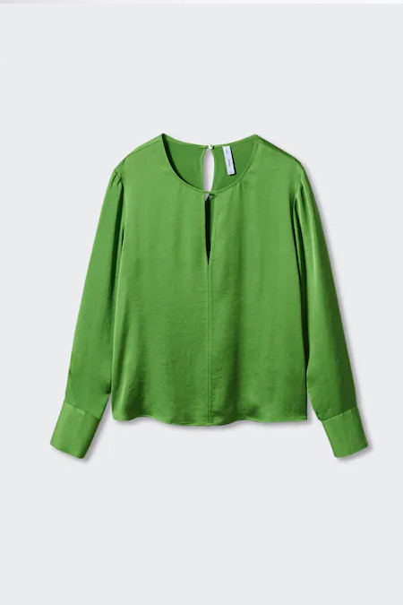 Camille X Mango Yeşil Yırtık Detaylı Bluz