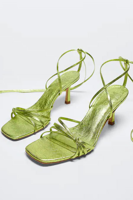 Mango Yeşil Metalik Deri Sandalet