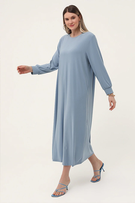 Alia Buzul Mavi Büyük Beden Basic Rahat Elbise