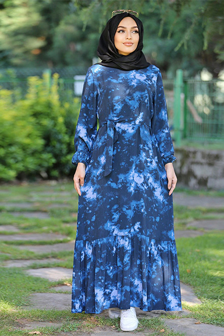 Esra Üstün Lacivert Batik Elbise