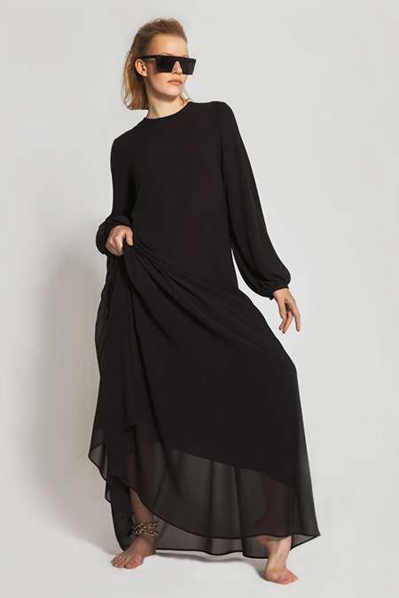 Nuum Design Siyah Volanlı Şifon Elbise