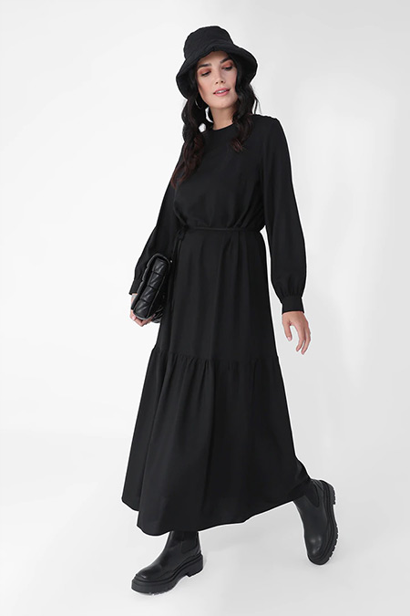 Alia Siyah Büyük Beden Viskon Karışımlı Elbise