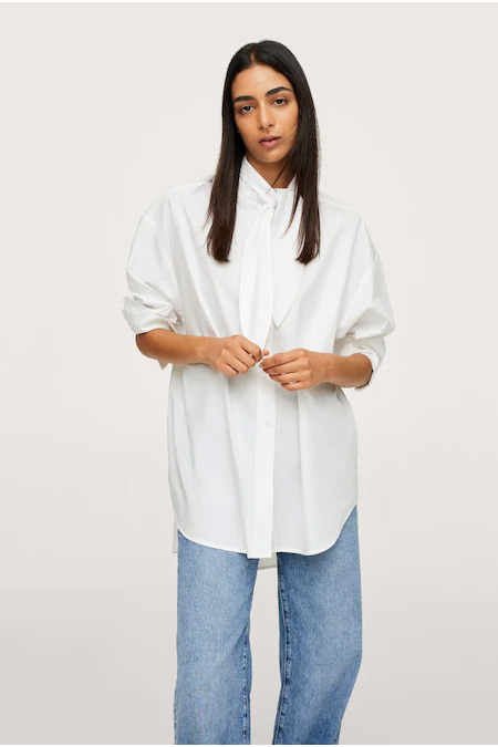 Mango Kırık Beyaz Yakası Şeritli Gömlek