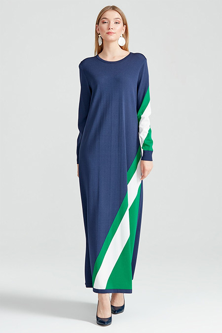 Tığ Triko Lacivert Çizgi Detaylı Rayon Elbise