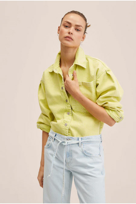 Mango Çim Rengi Oversize Kot Gömlek Ceket