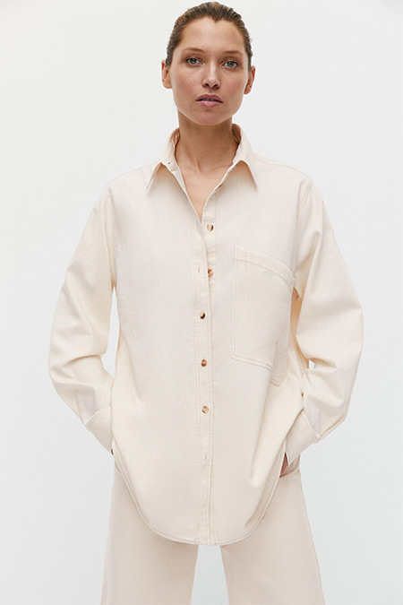 Massimo Dutti Pembe Dikiş Detaylı Pamuklu Gömlek
