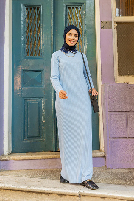 Tavin Mavi Doğal ve Esnek Kumaş Elbise