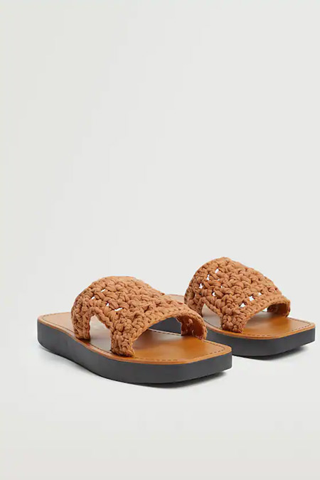 Mango Kahverengi Tığ İşlemeli Sandalet