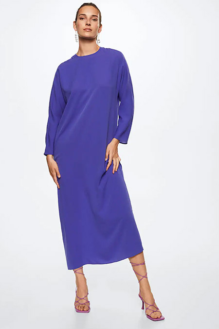 Mango Mavi Fırfır Detaylı Elbise