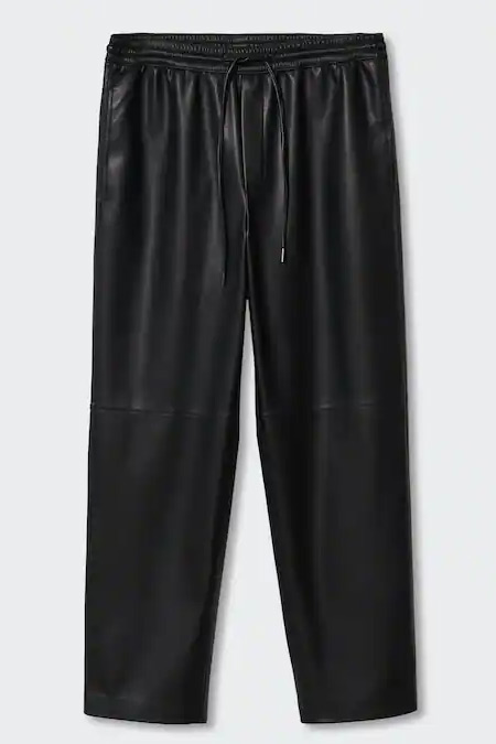 Mango Siyah Deri Görünümlü Beli Elastik Pantolon