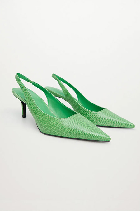 Mango Yeşil Timsah Derisi Desenli Ucu Sivri İnce Topuklu Ayakkabı