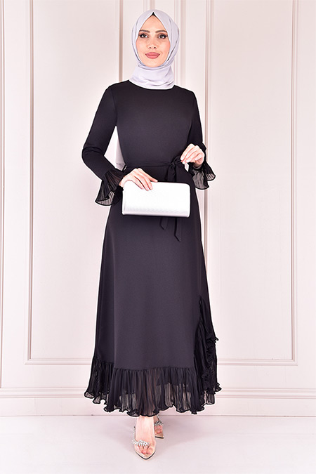 Modamerve Siyah Kuşaklı Elbise