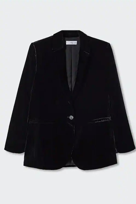 Camille X Mango Siyah Kadife Blazer Ceket