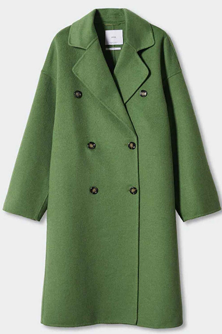 Mango Yeşil El Yapımı Oversize Yün Palto