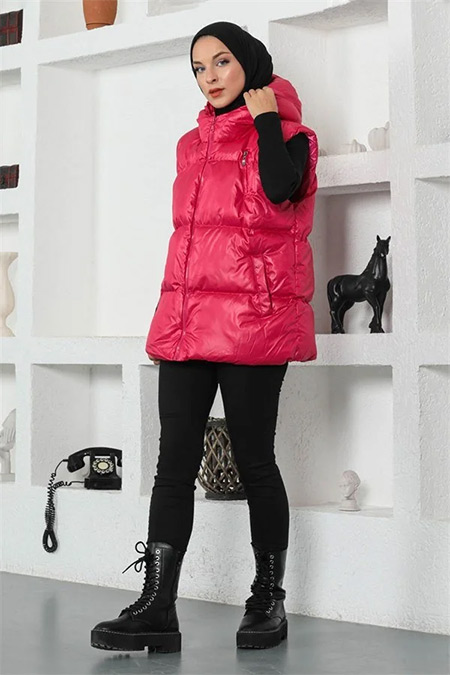 Modamerve Boyfriend Pembe Şişme Yelek