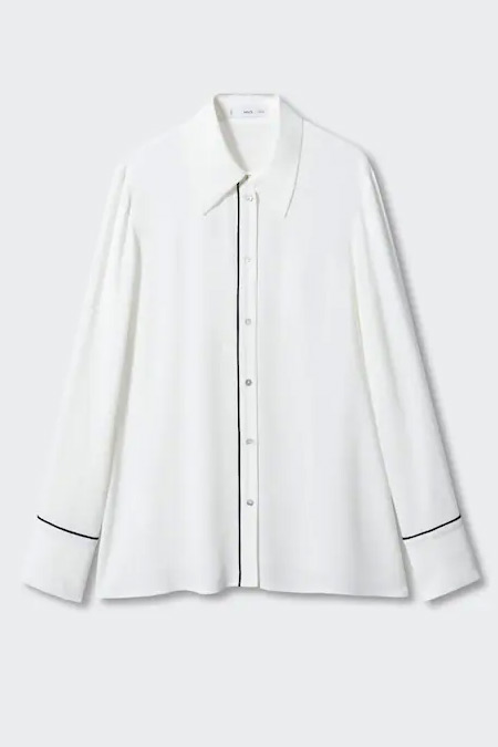 Mango Kırık Beyaz Kontrast Dikişli Gömlek