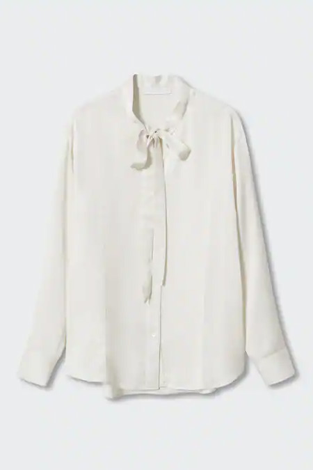 Mango Kırık Beyaz Kravat Yakalı Bluz