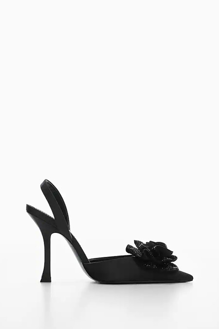 Mango Siyah Çiçekli Taşlı Ayakkabı