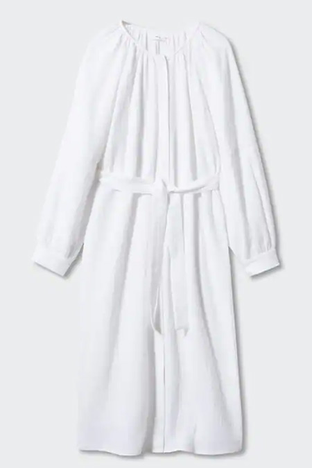 Mango Beyaz Kemerli Koton Elbise Tunik
