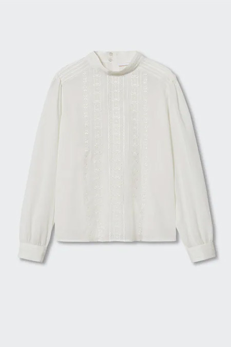 Mango Kırık Beyaz Dekoratif İşlemeli Bluz