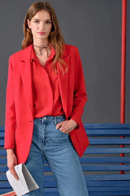 DeFacto Kırmızı Oversize Fit Cep Kapaklı Blazer Ceket