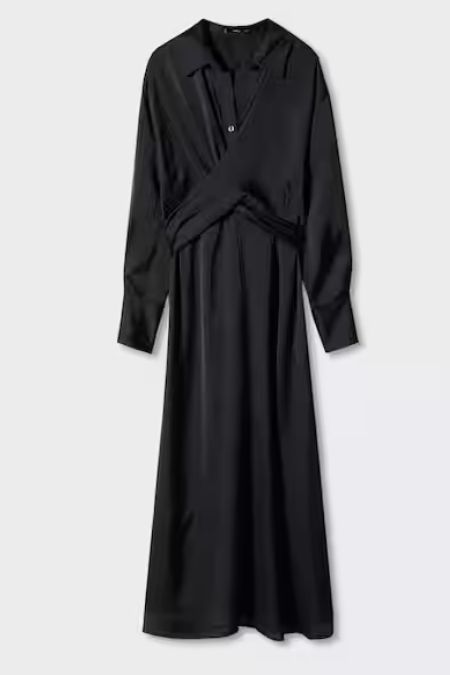 Mango Siyah Anvelop Kesimli Gömlek Elbise